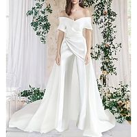 Hall Casual Wedding Dresses Chapel Train Jumpsuits Sleeveless Off Shoulder Satin With Solid Color 2023 Bridal Gowns Lightinthebox - thumbnail