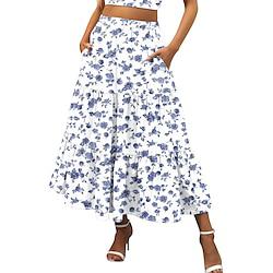 Women's Skirt A Line Swing Maxi Skirts Print Floral Holiday Vacation Summer Cotton Casual Boho Yellow Pink Red Navy Blue Lightinthebox