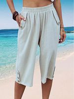 Casual Loose Solid Color Elastic Waist Cropped Pants