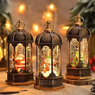 Christmas Lantern Rotating Scene Musical Christmas Snow Globe Lantern Retro Hexagon Christmas Tree  and Nutcracker LED Christmas Night Light Lightinthebox