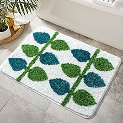 Thickened Green Leaf Door Mat Bathroom Floor Mat Ultrafine Fiber Tufted Carpet Bathroom Entrance Water Absorption Anti Slip Door Mat Flocked Foot Mat miniinthebox