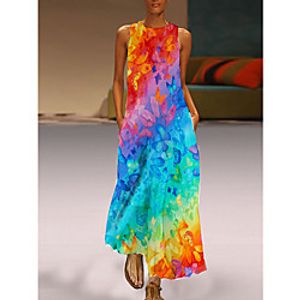 Women's Shift Dress Maxi long Dress Rainbow Sleeveless Butterfly Animal Print Fall Summer Round Neck Casual 2021 S M L XL XXL 3XL miniinthebox
