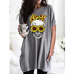 Women's T shirt Dress Graphic Skull Round Neck Tops Basic Basic Top Black Wine Army Green Lightinthebox