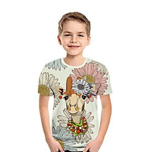 Kids Boys' T shirt Tee Short Sleeve Daisy Deer 3D Print Floral Animal Beige Children Tops Summer Active Daily Wear Regular Fit 3-12 Years miniinthebox