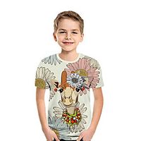 Kids Boys' T shirt Tee Short Sleeve Daisy Deer 3D Print Floral Animal Beige Children Tops Summer Active Daily Wear Regular Fit 3-12 Years miniinthebox - thumbnail