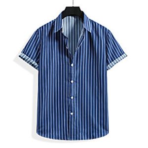 Men's Shirt Striped Graphic Print Short Sleeve Casual Tops Casual Tropical Beach Blue Red Coffee miniinthebox