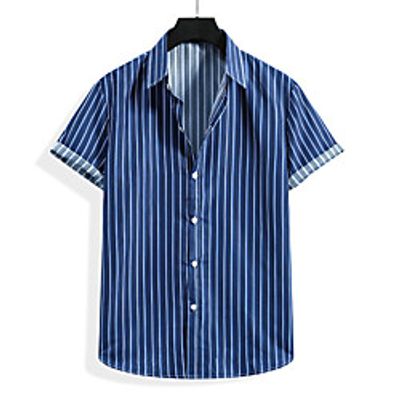 Men's Shirt Striped Graphic Print Short Sleeve Casual Tops Casual Tropical Beach Blue Red Coffee miniinthebox