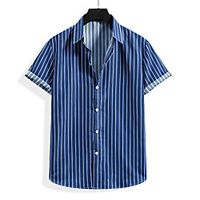 Men's Shirt Striped Graphic Print Short Sleeve Casual Tops Casual Tropical Beach Blue Red Coffee miniinthebox - thumbnail