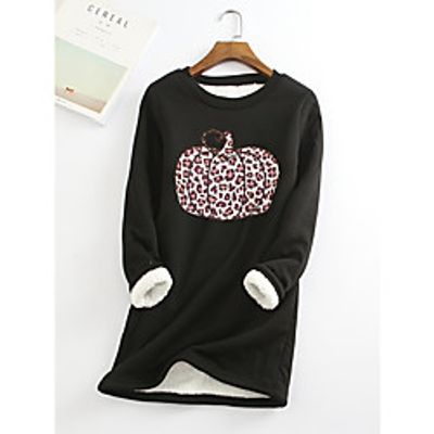 Women's Plus Size Tops Hoodie Pumpkin Print Long Sleeve Round Neck Basic Casual Fall Winter Wine Red West Red Blue Big Size L XL XXL XXXL 4XL / Halloween / Cotton miniinthebox