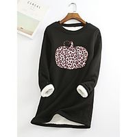Women's Plus Size Tops Hoodie Pumpkin Print Long Sleeve Round Neck Basic Casual Fall Winter Wine Red West Red Blue Big Size L XL XXL XXXL 4XL / Halloween / Cotton miniinthebox - thumbnail