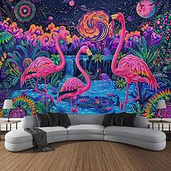 Flamingo Blacklight Tapestry UV Reactive Glow in the Dark Trippy Misty Animals Hanging Tapestry Wall Art Mural for Living Room Bedroom Lightinthebox