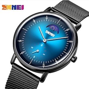 SKMEI Mens Watch Casual Simple Analog Quartz Moon Phase Mesh Belt Male Clock 30M Waterproof Wristwatch Reloj Hombre miniinthebox