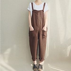 2019 european and american aliexpress spring and summer new foreign trade women's pants casual pants cotton and linen breathable large size overalls Lightinthebox