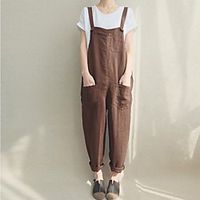2019 european and american aliexpress spring and summer new foreign trade women's pants casual pants cotton and linen breathable large size overalls Lightinthebox - thumbnail