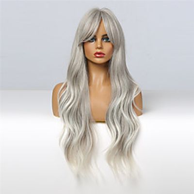 Hot Sale Synthetic Wig Body Wave Center Bangs Wig Long Sliver Grey Synthetic Hair 24 inch Women's Fashionable Design Women miniinthebox