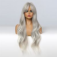 Hot Sale Synthetic Wig Body Wave Center Bangs Wig Long Sliver Grey Synthetic Hair 24 inch Women's Fashionable Design Women miniinthebox - thumbnail