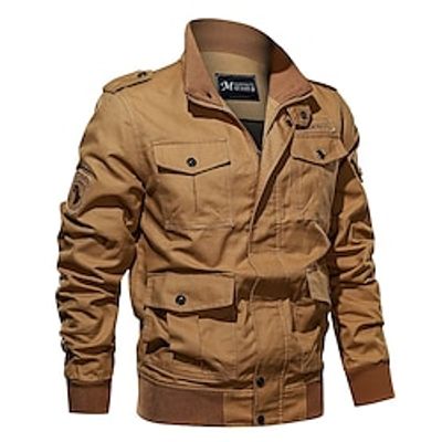 Men's Cargo Jacket Tactical Jacket Outdoor Daily Wear Warm Fall Winter Plain Fashion Streetwear Lapel Regular Black Green Khaki Jacket Lightinthebox