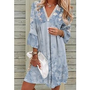 Women's A Line Dress Short Mini Dress Blue Long Sleeve Floral Print Spring Summer V Neck Stylish Modern 2022 S M L XL 2XL 3XL 4XL 5XL Lightinthebox