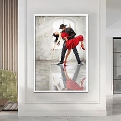 Handmade girl oil painting Hand Painted Tango Oil Painting Wall Art Canvas Home Decor Large Canvas Dancing Couple Painting Music Room Art Tango Couple Canvas Decor miniinthebox