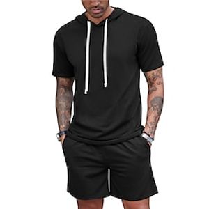 Men's Tracksuit 2 Piece Hooded Athletic Sweatsuit Short Sleeve Casual Sports Hoodie Shorts Set miniinthebox