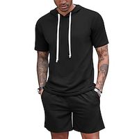 Men's Tracksuit 2 Piece Hooded Athletic Sweatsuit Short Sleeve Casual Sports Hoodie Shorts Set miniinthebox - thumbnail