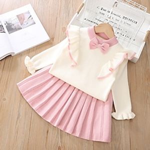 2 Pieces Toddler Girls' Solid Color Clothing Set Set Long Sleeve Cute Outdoor Cotton 3-7 Years Winter Pink Orange  Fall  Spring Lightinthebox