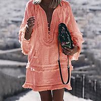 Women's A Line Dress Short Mini Dress Light Blue Purple White Red Long Sleeve Solid Color Lace up Lace Spring Summer Casual 2021 S M L XL XXL Lightinthebox - thumbnail