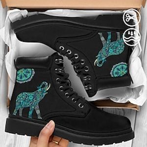 Men's Green Blue Elephant Ethnic Totem Graphic Print Comfortable Large Size Lace Up Booties miniinthebox