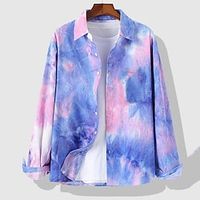 Men's Shirt 3D Print Tie Dye Turndown Street Casual Button-Down Print Long Sleeve Tops Casual Fashion Breathable Blue miniinthebox - thumbnail