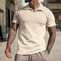 Men's Polo Shirt Waffle Polo Shirt Casual Sports Lapel Short Sleeve Basic Modern Plain Classic Spring  Summer Regular Fit Black White Royal Blue Khaki Light Grey Polo Shirt Lightinthebox