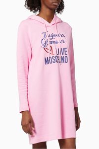 Printed Hooded Sweatshirt Dress in Cotton