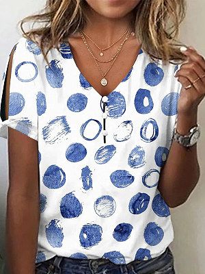 Short Sleeves Printed V Neck Casual T-shirt Short Sleeves Printed V Neck Casual T-shirt