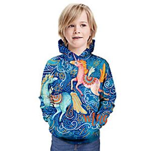 Kids Boys' Hoodie  Sweatshirt Long Sleeve Unicorn Graphic Animal Unisex Print Blue Children Tops Summer Active Christmas Regular Fit 3-13 Years miniinthebox