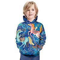 Kids Boys' Hoodie  Sweatshirt Long Sleeve Unicorn Graphic Animal Unisex Print Blue Children Tops Summer Active Christmas Regular Fit 3-13 Years miniinthebox - thumbnail