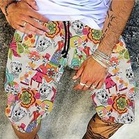 Men's Shorts Linen Shorts Summer Shorts Beach Shorts Pocket Drawstring Elastic Waist Skull Graphic Prints Comfort Breathable Knee Length Holiday Vacation Beach Hawaiian Boho White Yellow Micro-elastic Lightinthebox