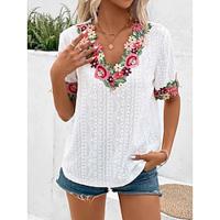 Women's Tunic Plain Daily Vacation Lace Black Short Sleeve Fashion V Neck Summer Lightinthebox