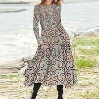 Women's A Line Dress Midi Dress Green Khaki Long Sleeve Floral Pocket Print Fall Spring Round Neck Casual Vacation 2022 S M L XL XXL 3XL miniinthebox - thumbnail