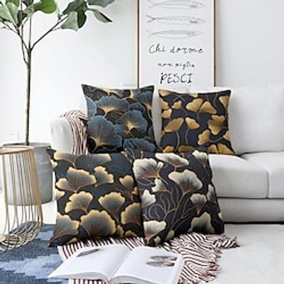 Ginko Leaf Double Side Pillow Cover 4PC Art Deco Soft Decorative Square Cushion Case Pillowcase for Bedroom Livingroom Sofa Couch Chair Lightinthebox