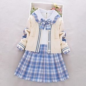 2 Pieces Kids Girls' DressSet Clothing Set Outfit Plaid Long Sleeve Cotton Set School Fashion Sweet Winter Fall 3-12 Years Blue Purple Lightinthebox