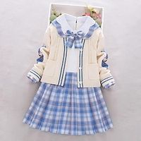 2 Pieces Kids Girls' DressSet Clothing Set Outfit Plaid Long Sleeve Cotton Set School Fashion Sweet Winter Fall 3-12 Years Blue Purple Lightinthebox - thumbnail