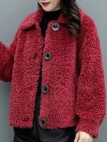 Pure Color Women Short Lamb Hair Loose Fur Coat