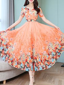 Round Neck Floral Printed Maxi Dress