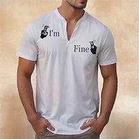 I'm Fine Black White Red Henley Shirt Tee Top Men's Graphic 100% Cotton Shirt Fashion Classic Shirt Short Sleeve Comfortable Tee Sports Outdoor Vacation Summer Fashion Designer Clothing S M L XL 2XL Lightinthebox
