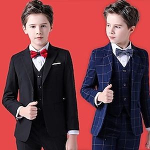 5 Pieces Kids Boys Shirt  Pants FormalSet Clothing Set Outfit Stripe Long Sleeve Set Formal Fashion Fall Winter 7-13 Years Black Royal Blue Blue Lightinthebox