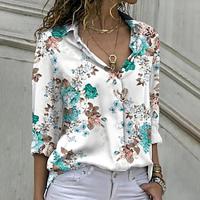 Women's Shirt Blouse Floral Daily Vacation Button Print Blue Long Sleeve Casual Shirt Collar Spring Fall Lightinthebox