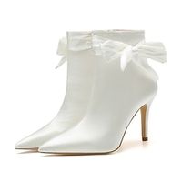 Women's Wedding Shoes Boots Dress Shoes White Shoes Wedding Party Daily Solid Color Booties Ankle Boots Bridal Shoes Winter Bowknot Stiletto Heel Pointed Toe Fashion Minimalism Satin Zipper White miniinthebox - thumbnail