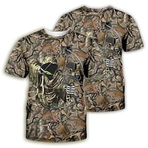 Men's Hunting T-shirt Camo  Camouflage 3D Print Tee Short Sleeve Outdoor Summer Quick Dry Breathable Top Cotton Camping  Hiking Hunting Fishing Earth Yellow RedBrown BrownGray Yellow Pink Lightinthebox