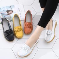 Leather peas shoes women's shoes hollow breathable summer flat driving shoes large size casual shoes cover feet soft bottom non-slip