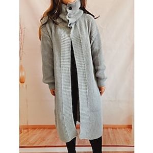 Women's Long Cardigan Sweater Jacket Shirt Collar Chunky Knit Polyester Button Knitted Spring Fall Winter Long Home Work Daily Fashion Daily Long Sleeve Solid Color Beige Coffee Gray S M L miniinthebox