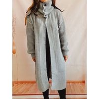 Women's Long Cardigan Sweater Jacket Shirt Collar Chunky Knit Polyester Button Knitted Spring Fall Winter Long Home Work Daily Fashion Daily Long Sleeve Solid Color Beige Coffee Gray S M L miniinthebox - thumbnail